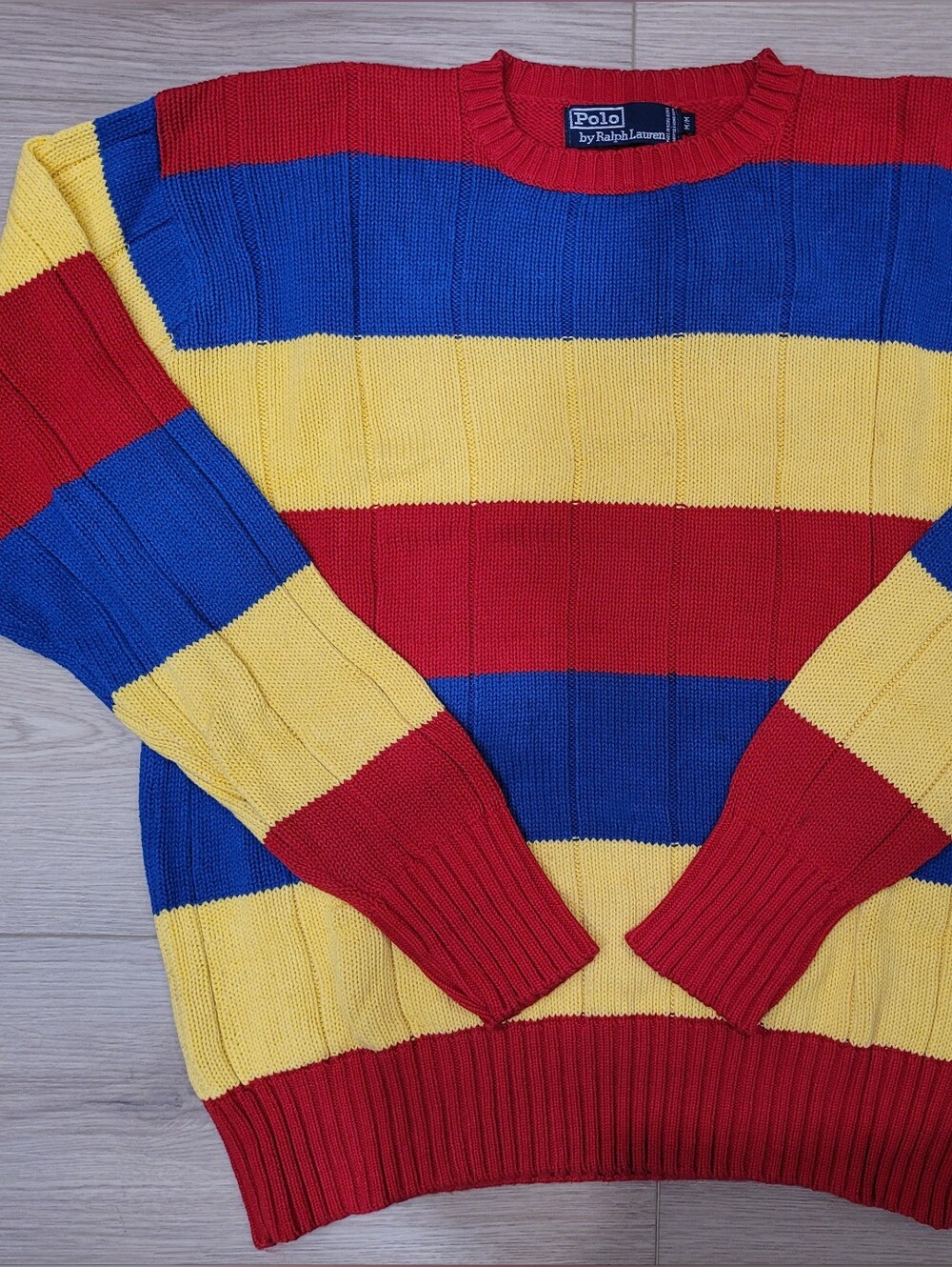 Rare Colorblock Polo by Ralph Lauren Men’s M Knit Sweater - Red/Yellow/Blue
